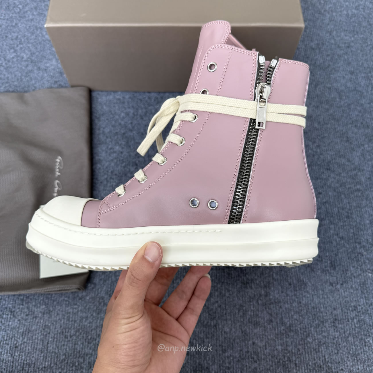 Rick Owens Lace Up Leather Sneakers Pink (4) - www.newkick.vip